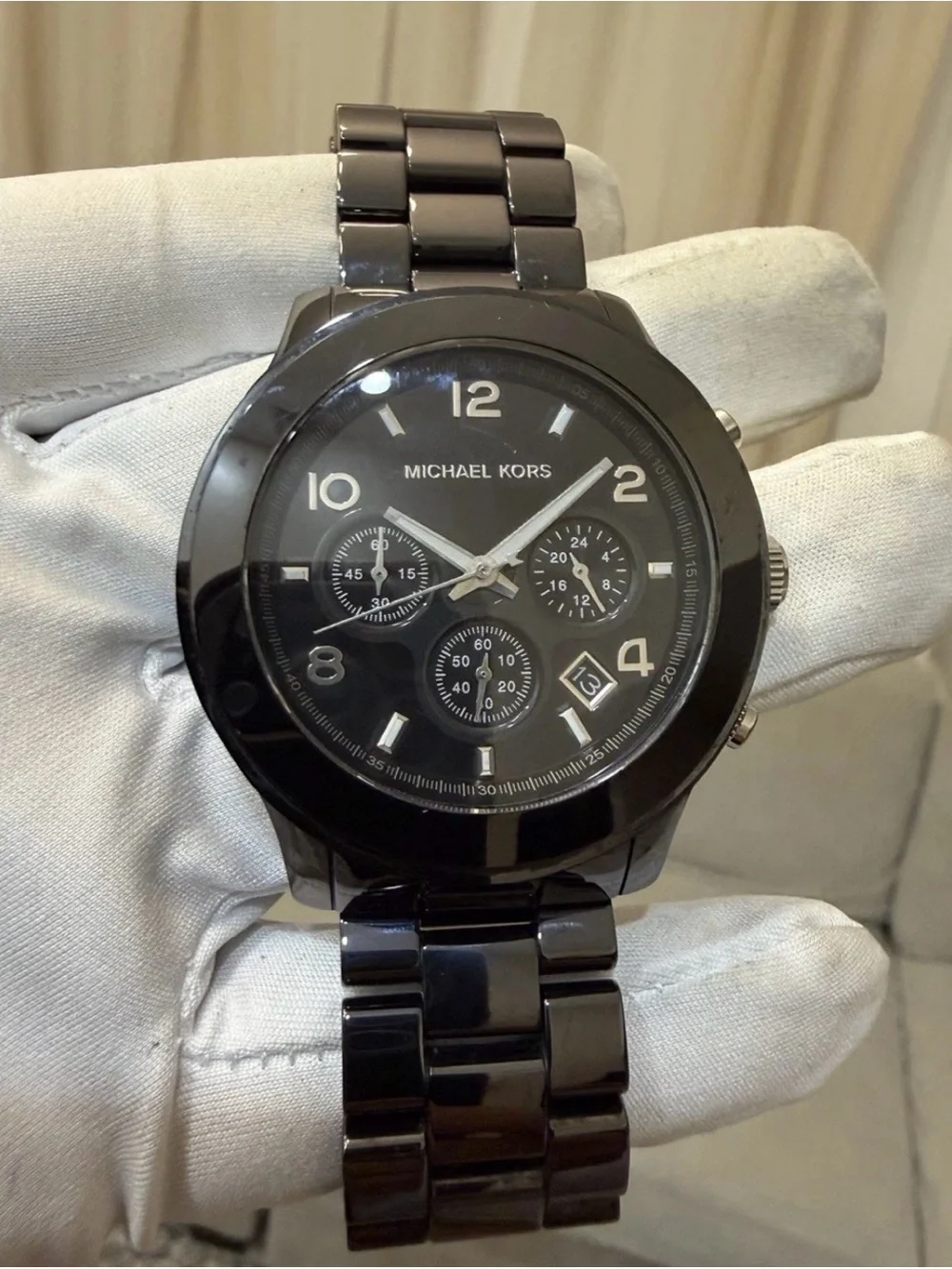 Michael Kors Runway MK5164 Black Ceramic Chronograph Men Women Watch Date 45mm
